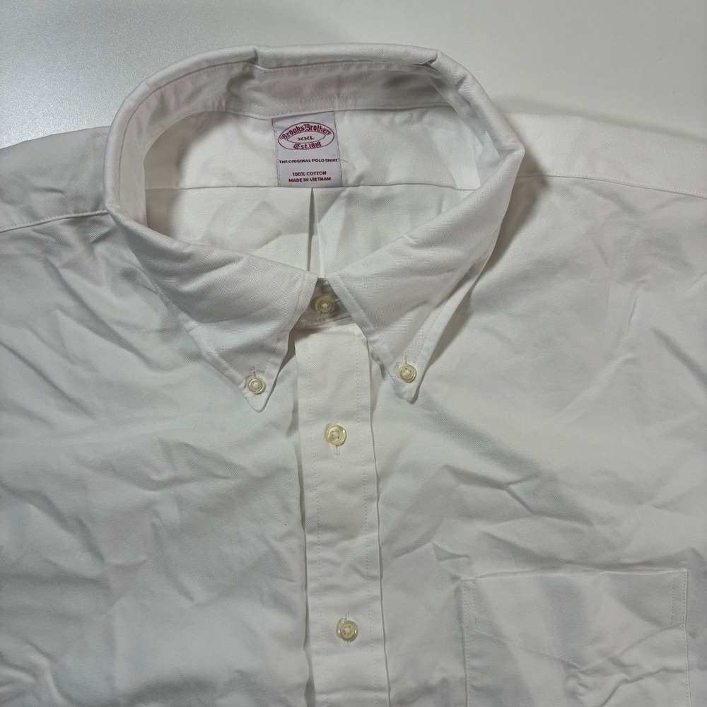 NEW Brooks Brothers Button Down Shirt 2XL Solid White Short Sleeve Oxford
